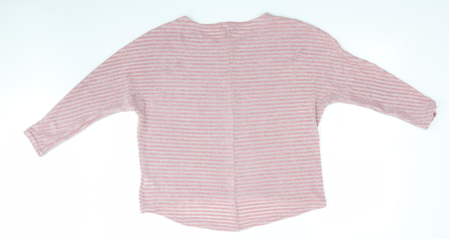 New Look Womens Pink Striped  Pullover Jumper Size M  - Open weave stripe