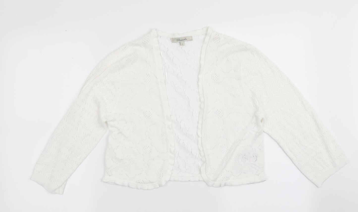 Peacocks Womens White Floral  Shrug Jumper Size 12  - Lace Back