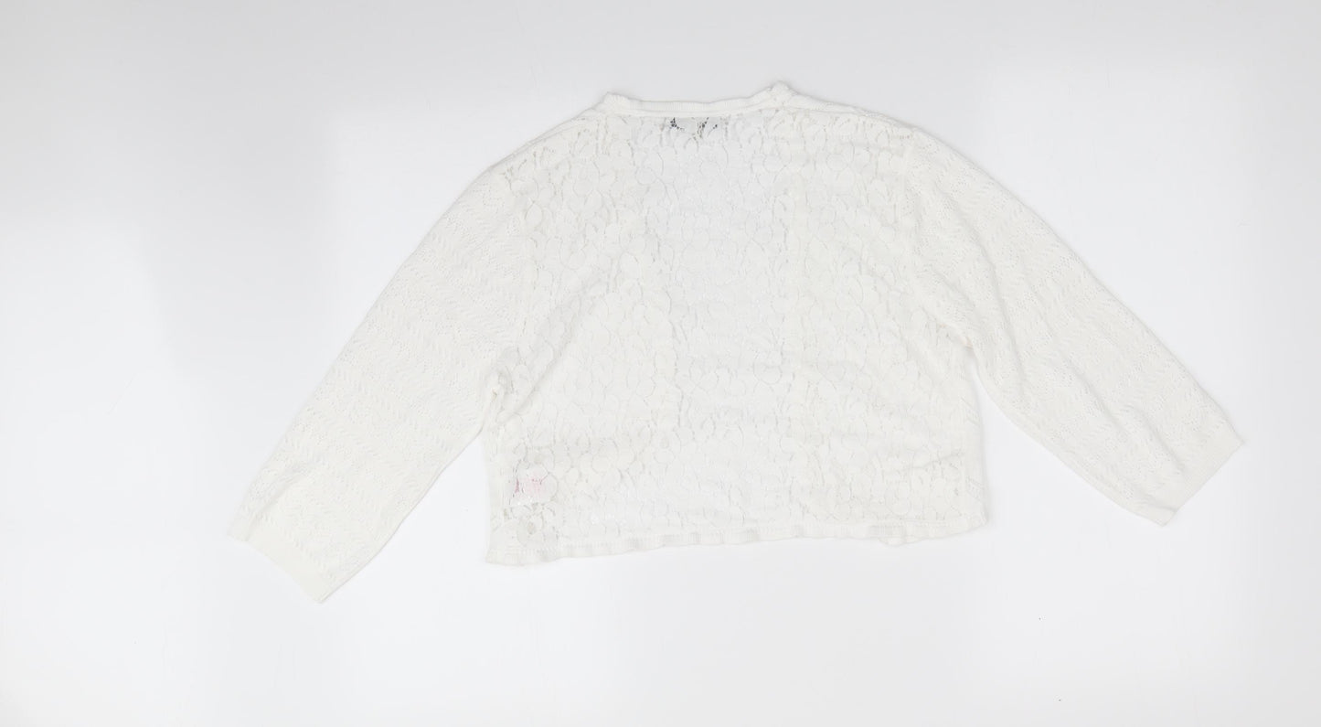 Peacocks Womens White Floral  Shrug Jumper Size 12  - Lace Back