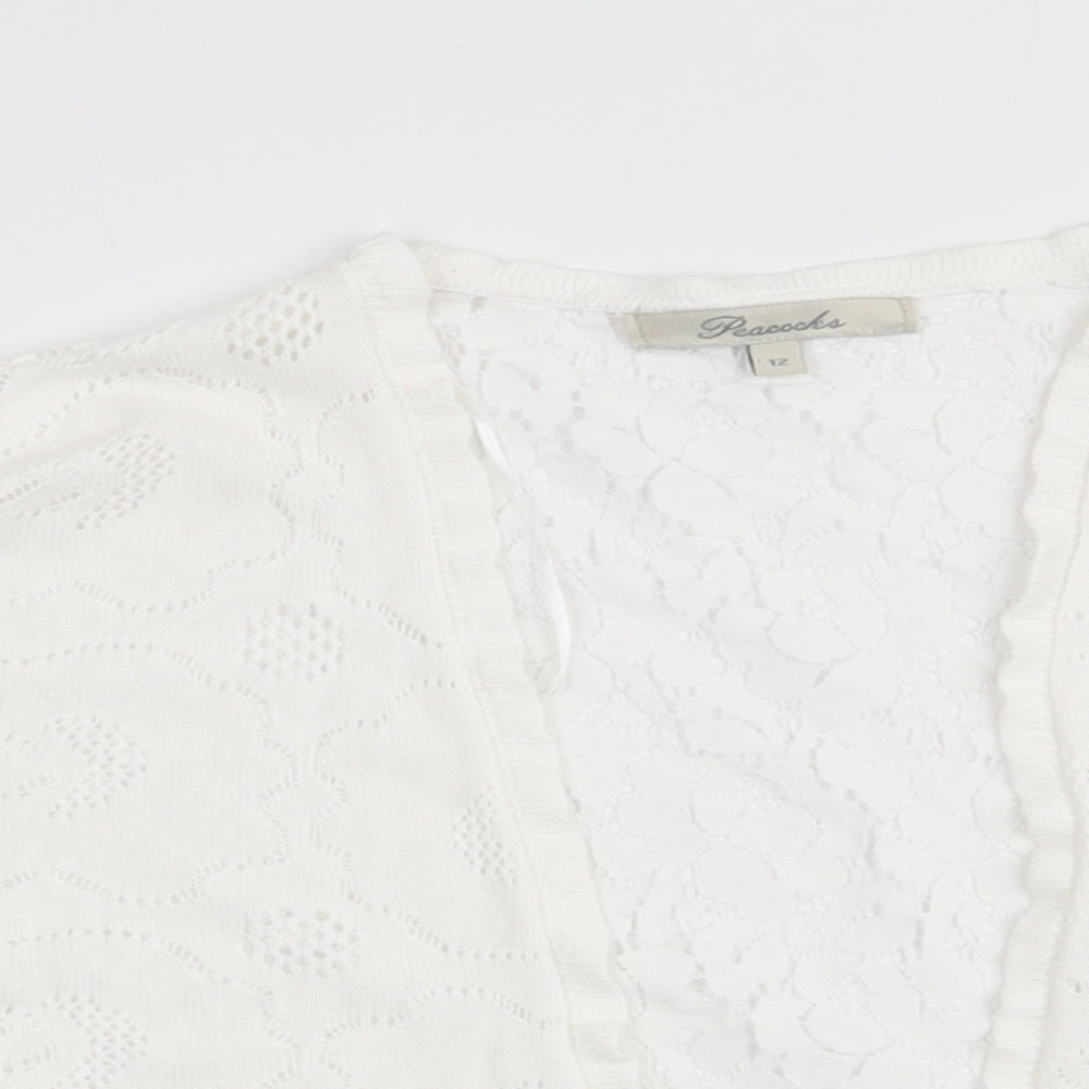Peacocks Womens White Floral  Shrug Jumper Size 12  - Lace Back