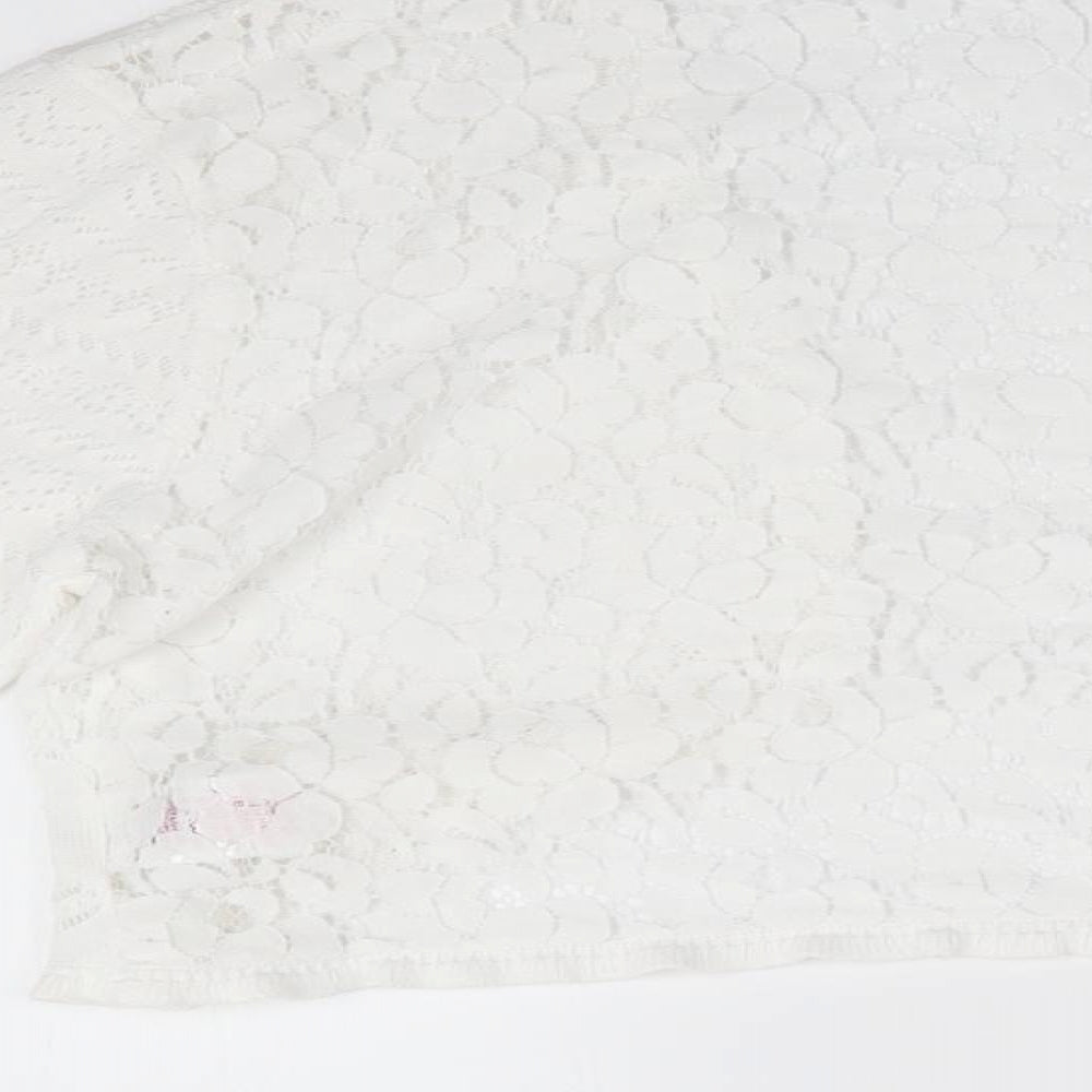 Peacocks Womens White Floral  Shrug Jumper Size 12  - Lace Back