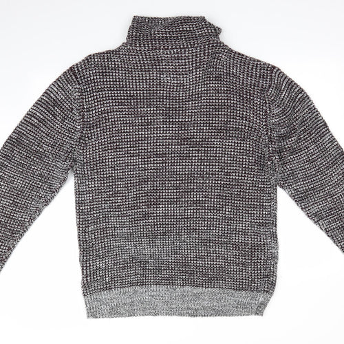 Brave Soul Mens Brown Houndstooth  Pullover Jumper   - High Cowl Type Neck with drawstring