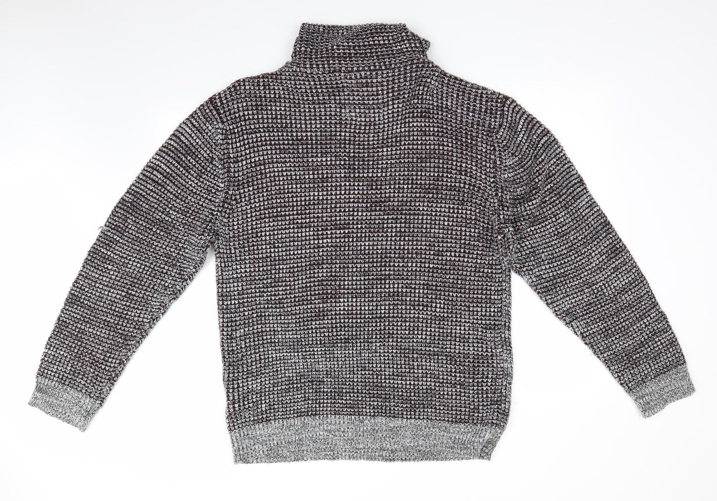 Brave Soul Mens Brown Houndstooth  Pullover Jumper   - High Cowl Type Neck with drawstring