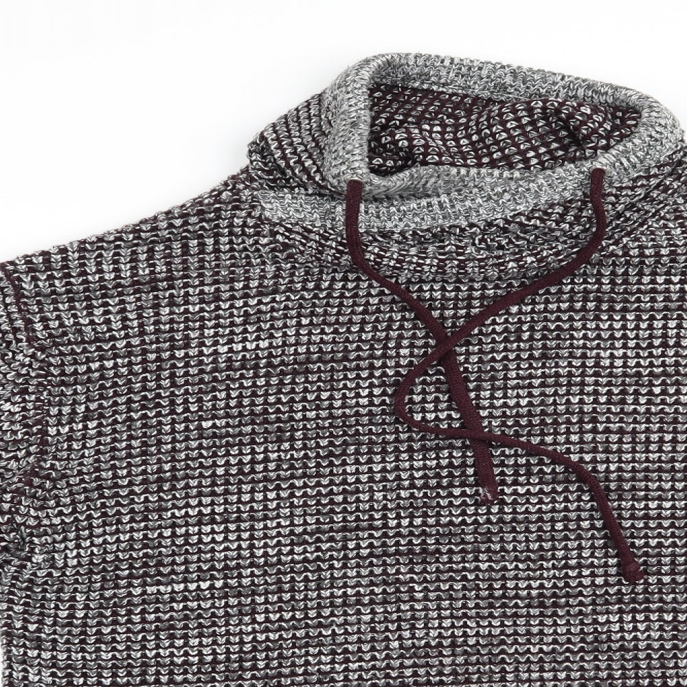 Brave Soul Mens Brown Houndstooth  Pullover Jumper   - High Cowl Type Neck with drawstring