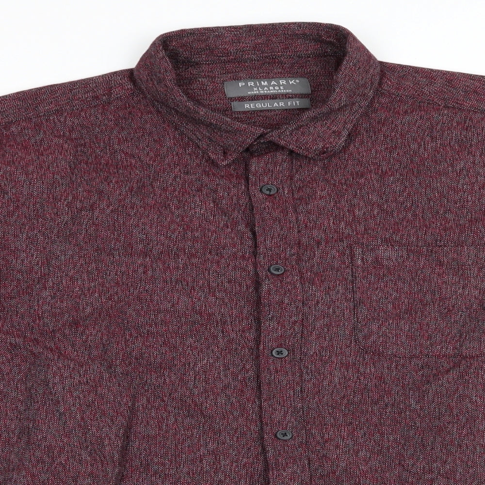 Primark Mens Red    Button-Up Size XL  - Buttoned Collar Slight Fleece feel interior