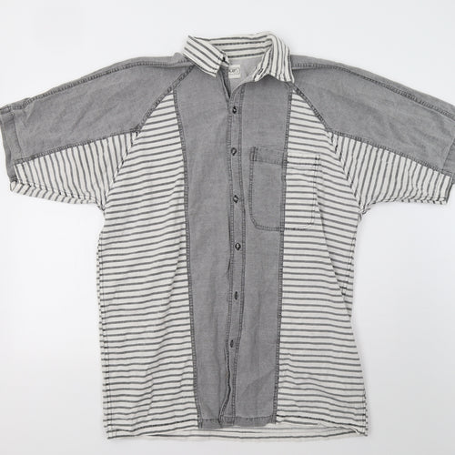 Rumours Mens Grey Striped   Button-Up Size L