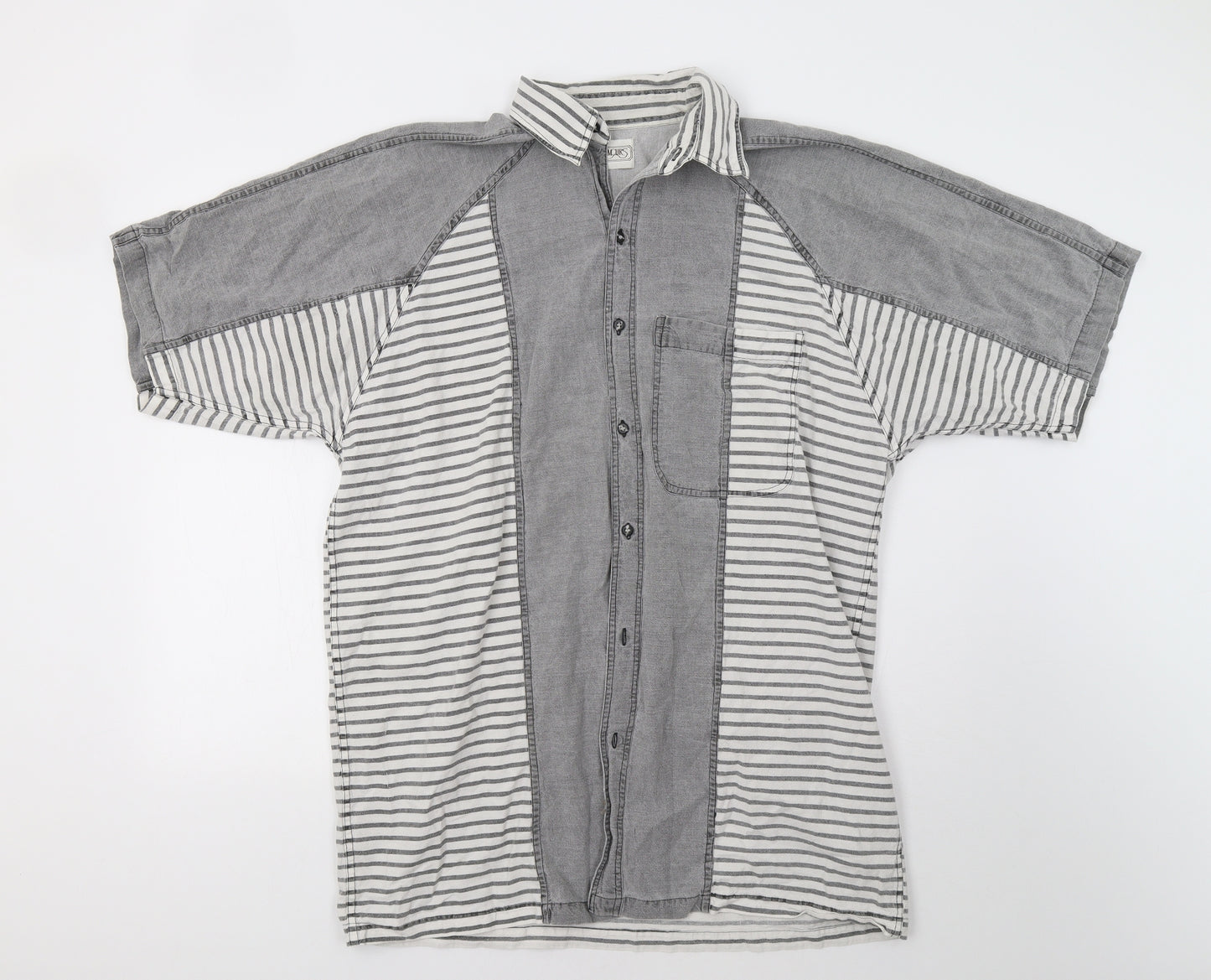 Rumours Mens Grey Striped   Button-Up Size L