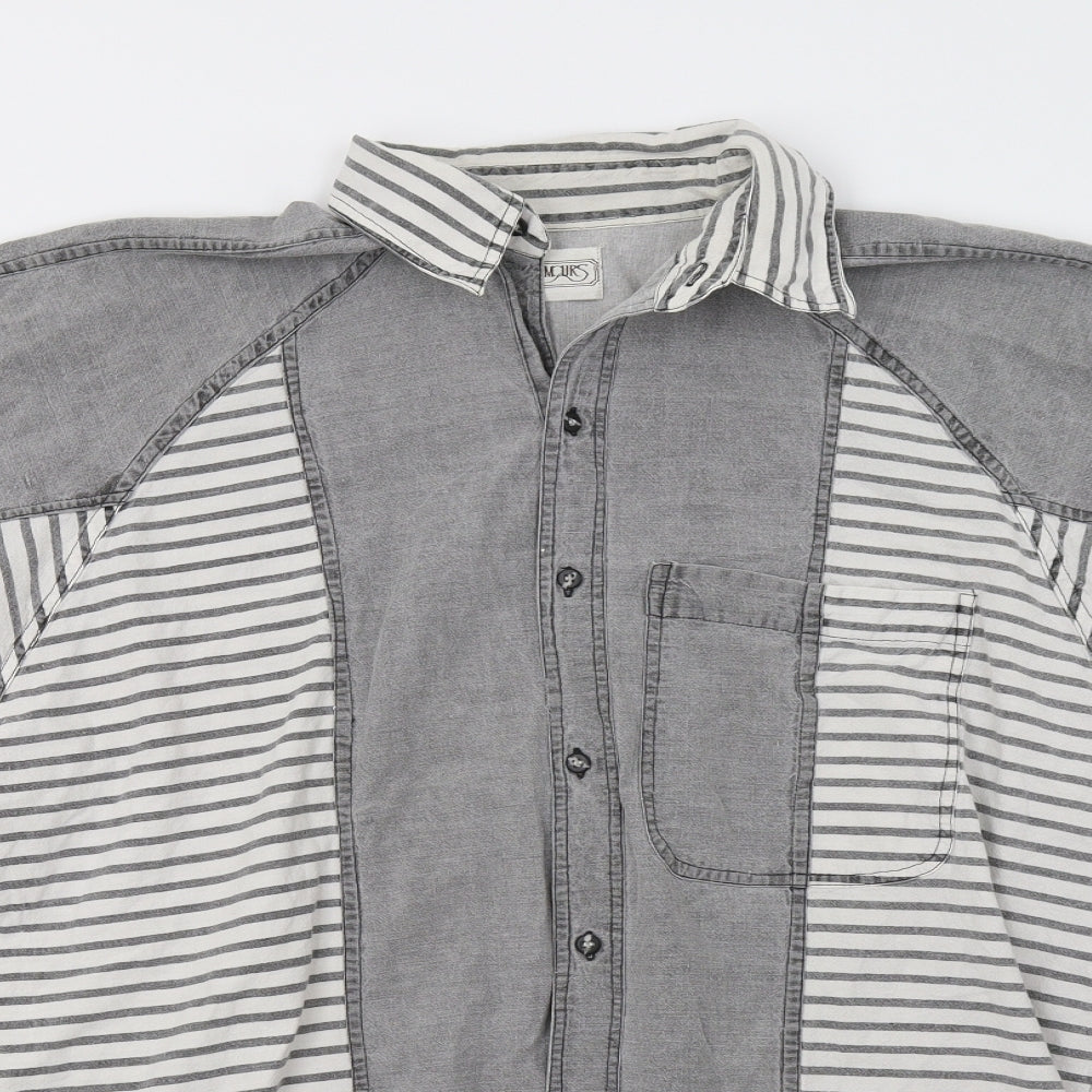 Rumours Mens Grey Striped   Button-Up Size L