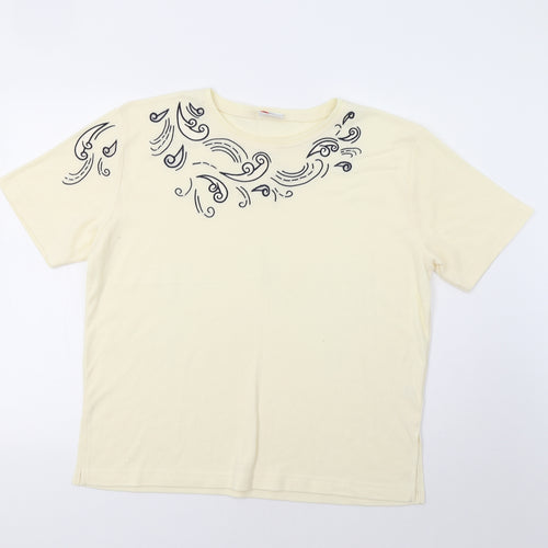 Poppy Womens Beige Paisley  Basic T-Shirt Size L