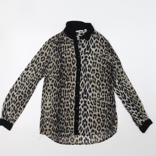 New Look Womens Black Animal Print  Basic Button-Up Size 10