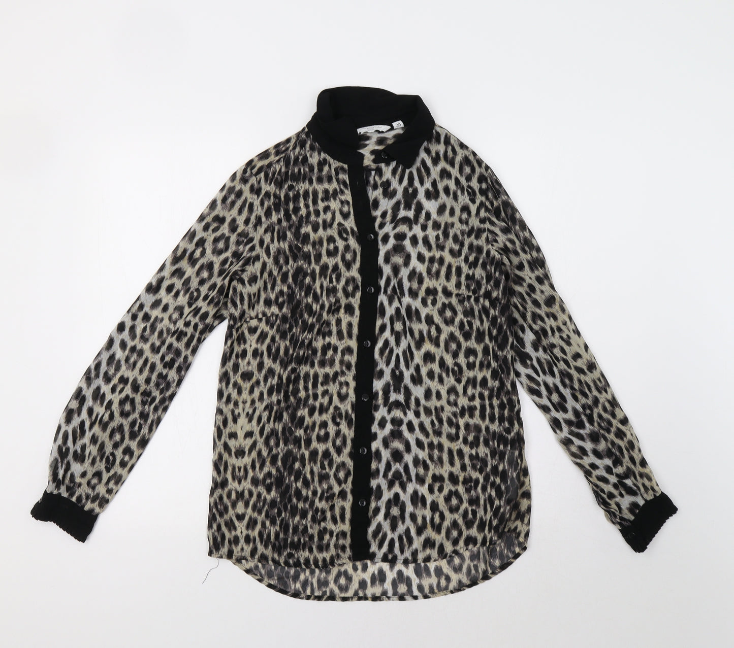 New Look Womens Black Animal Print  Basic Button-Up Size 10