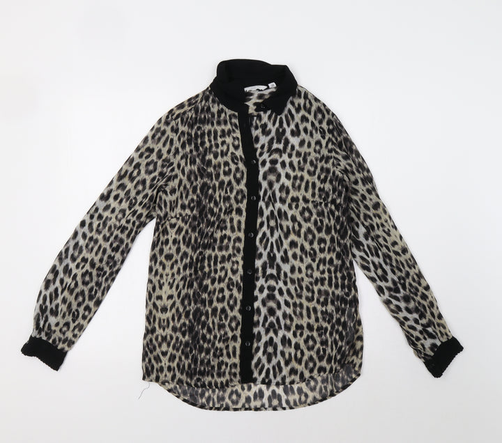 New Look Womens Black Animal Print  Basic Button-Up Size 10