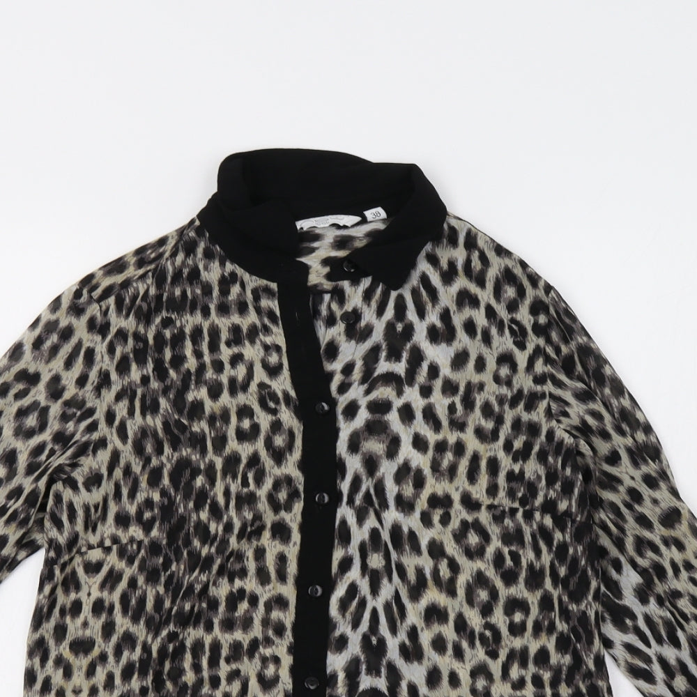 New Look Womens Black Animal Print  Basic Button-Up Size 10