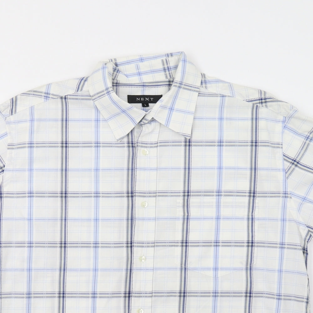 NEXT Mens White Check   Button-Up Size L