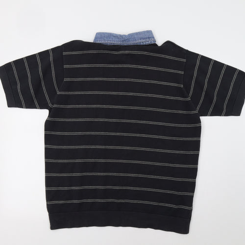 M&S Mens Black Striped   Polo Size L
