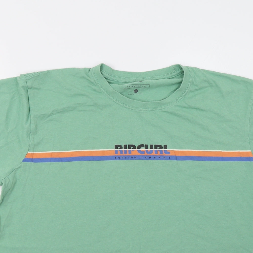 RIP CURL Mens Green Striped   T-Shirt Size XL
