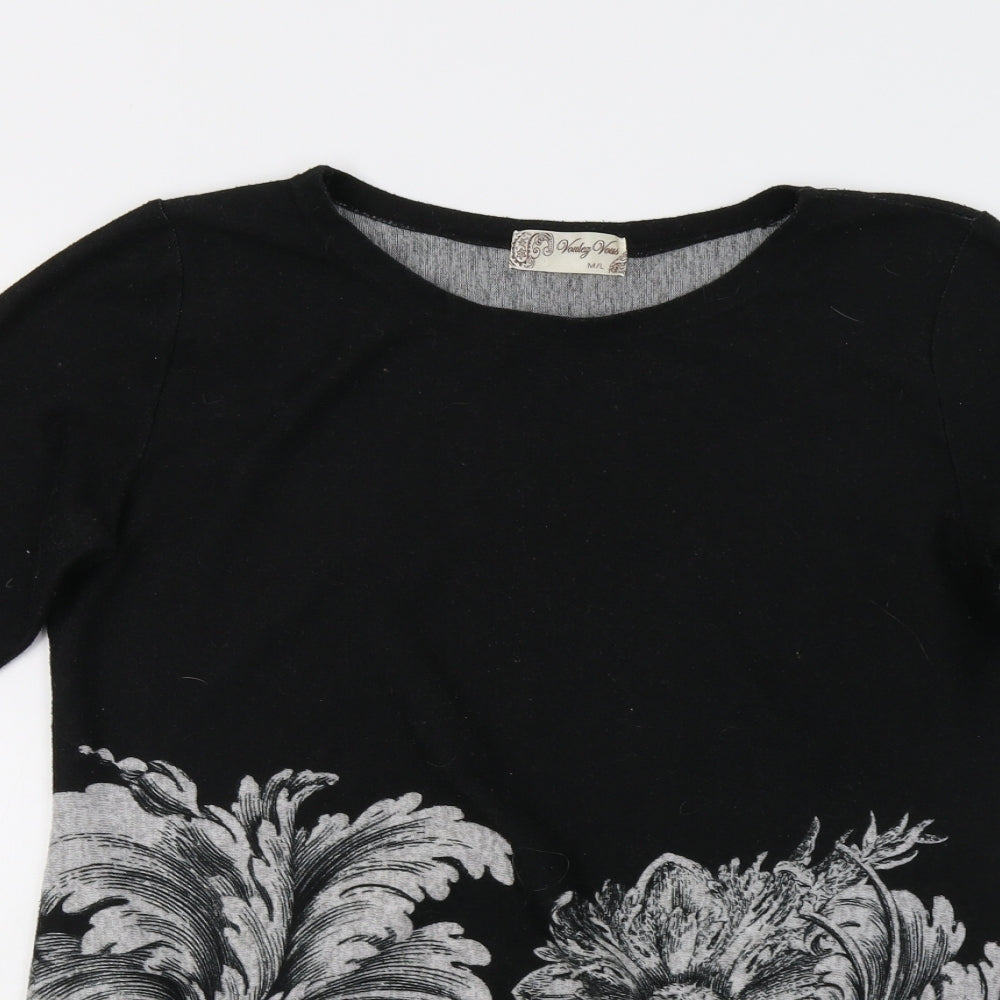 Voulez-Vous Womens Black Floral  Tunic Jumper Size M