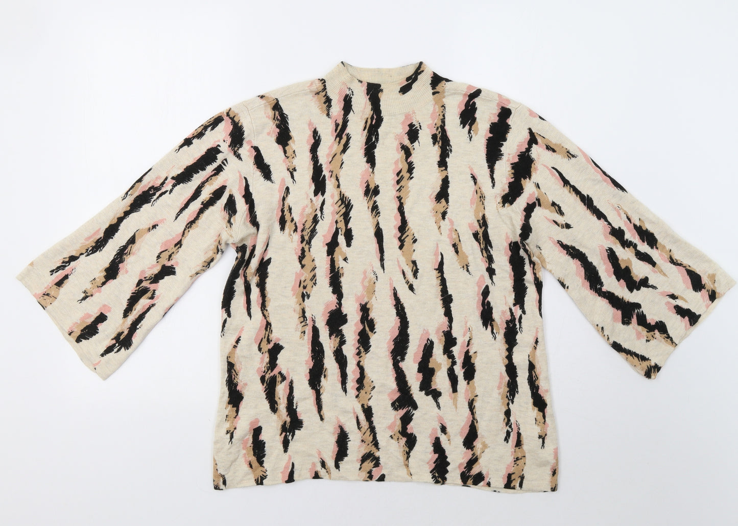 Nutmeg Womens Beige Geometric  Pullover Jumper Size 14