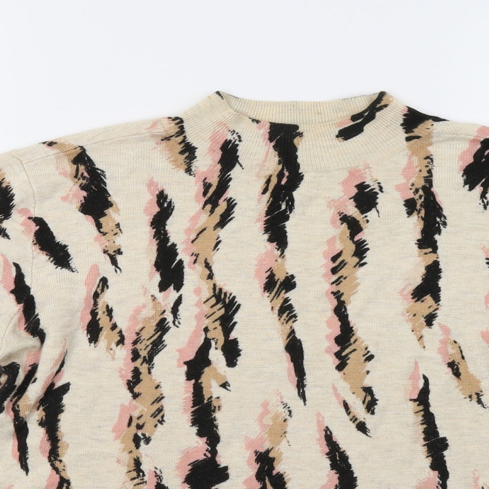 Nutmeg Womens Beige Geometric  Pullover Jumper Size 14