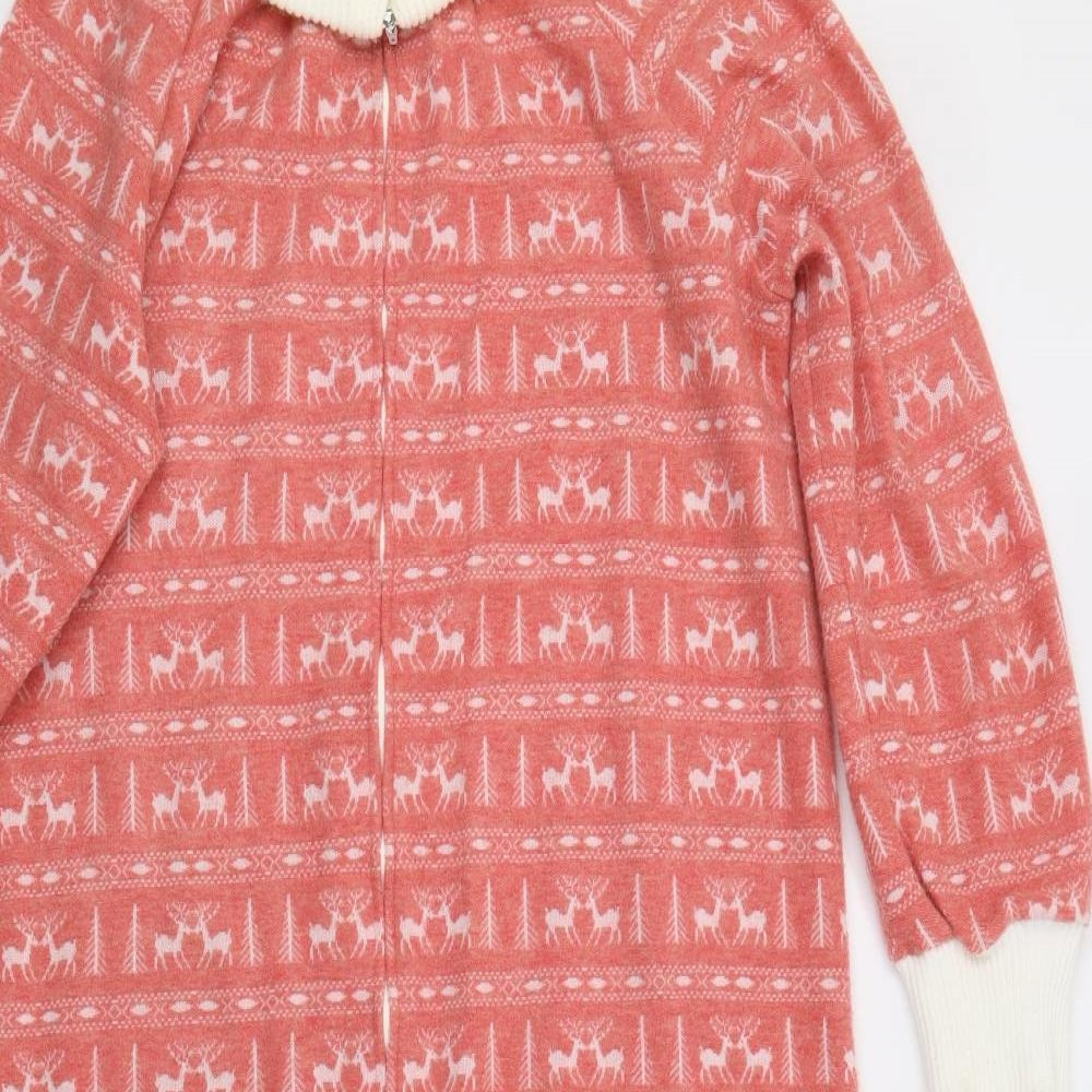St Michael Womens Pink Fair Isle  Kaftan Gown Size 14
