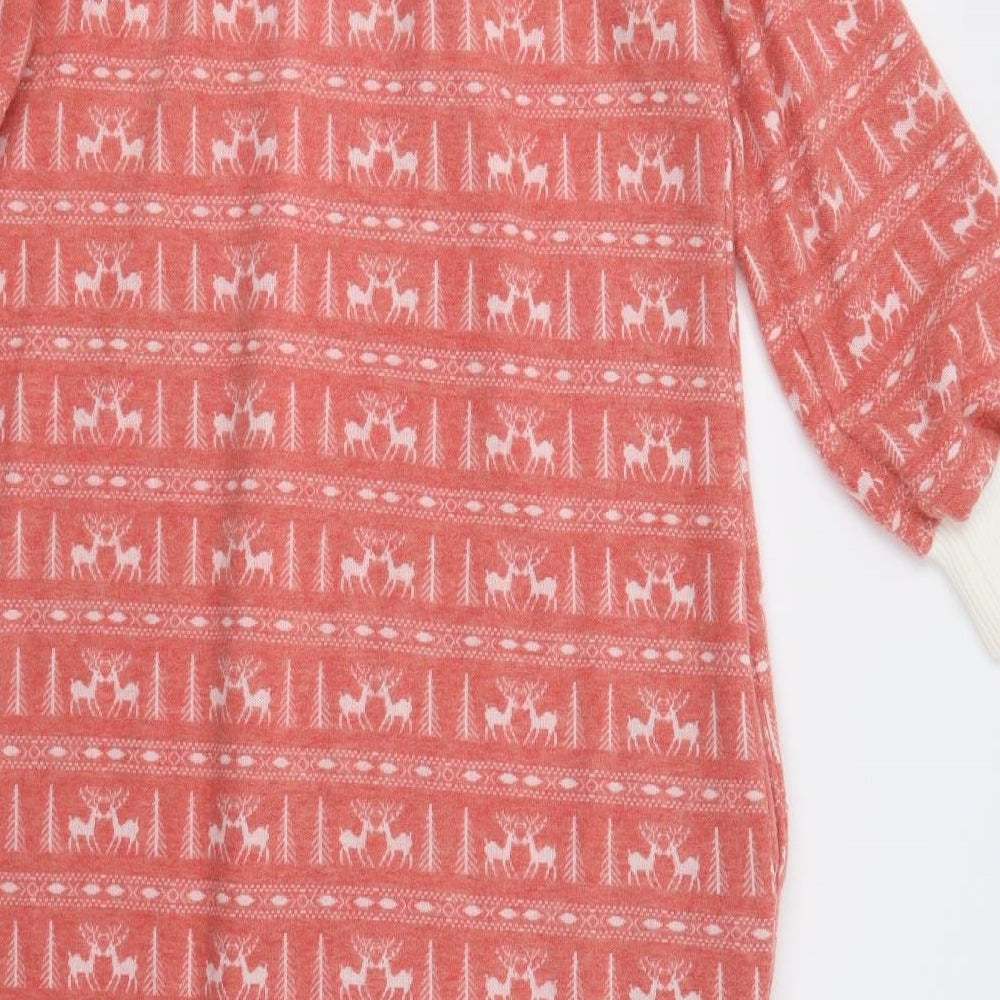 St Michael Womens Pink Fair Isle  Kaftan Gown Size 14