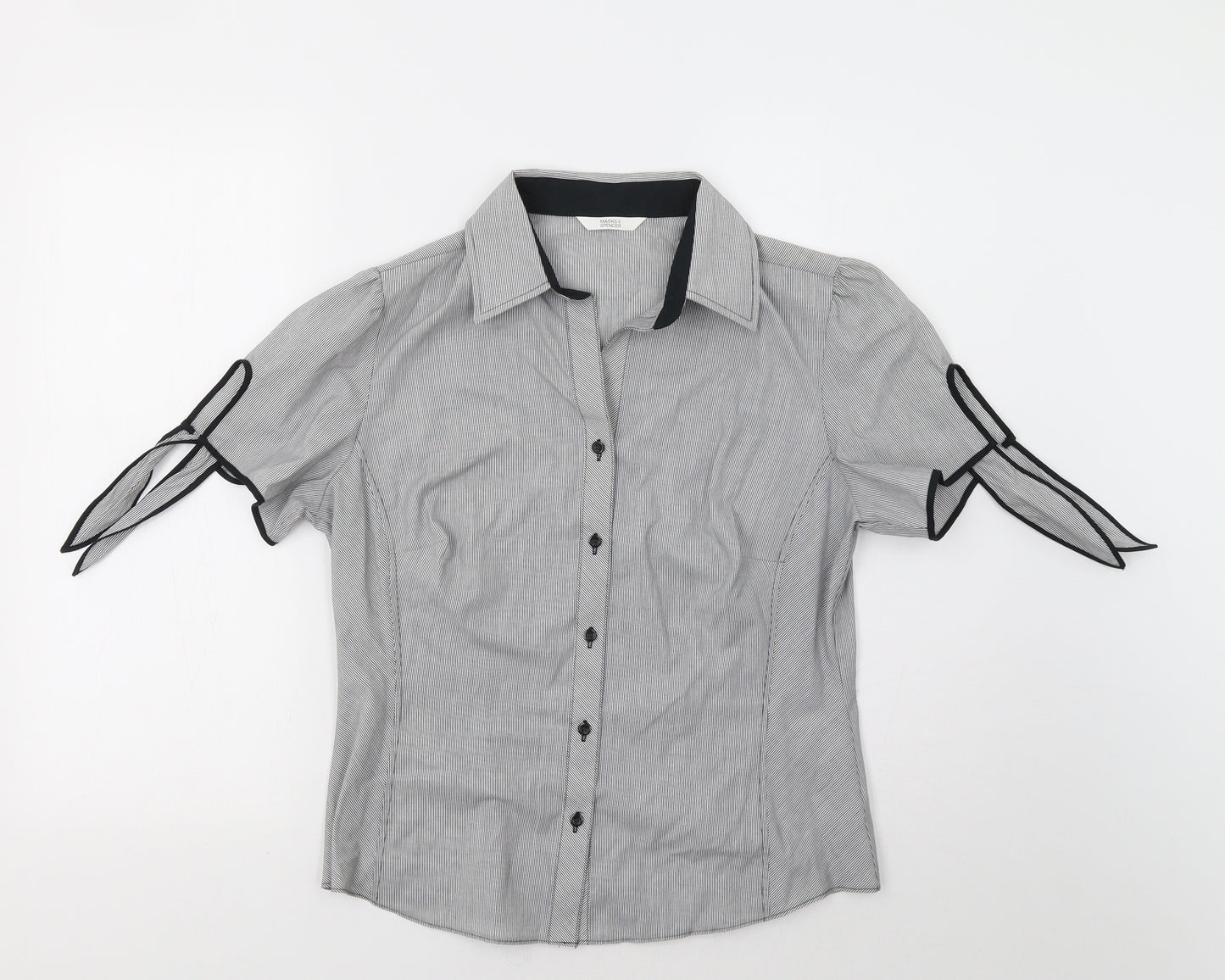 M&S Womens Grey Striped  Basic Button-Up Size 12