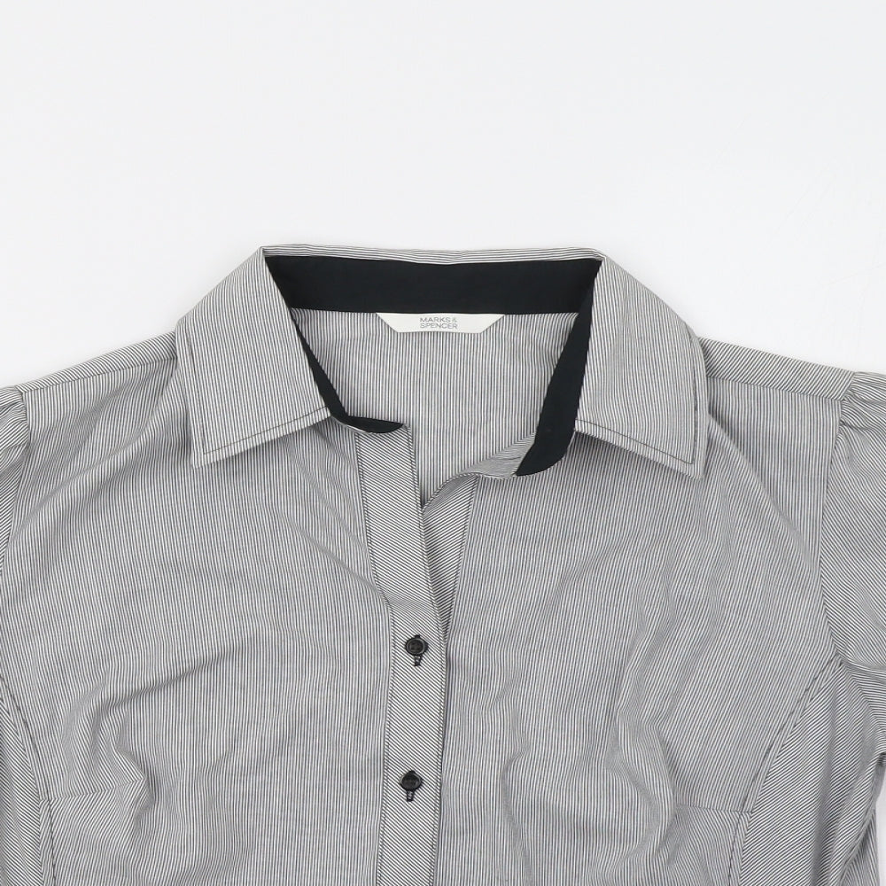 M&S Womens Grey Striped  Basic Button-Up Size 12
