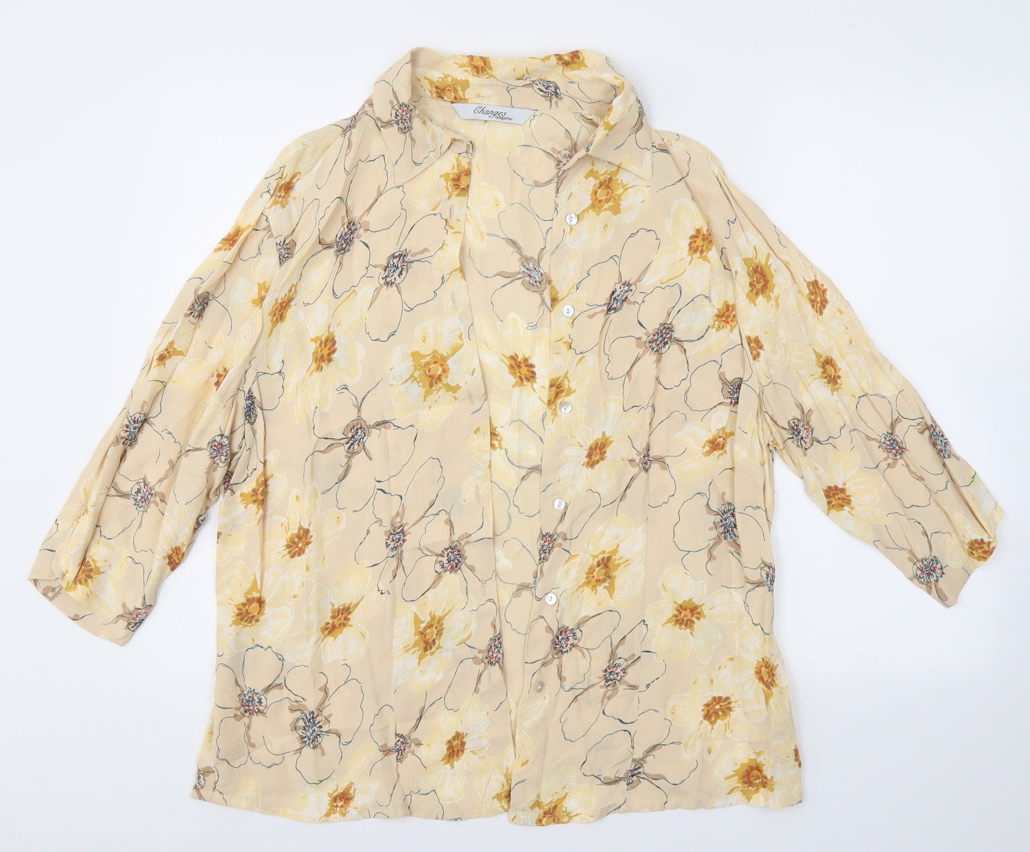 Changes Womens Yellow Floral  Basic Button-Up Size 16
