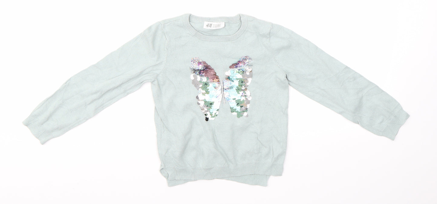 H&M Girls Green   Pullover Jumper Size 4-5 Years
