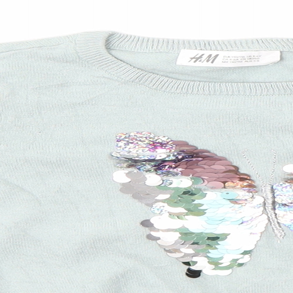 H&M Girls Green   Pullover Jumper Size 4-5 Years