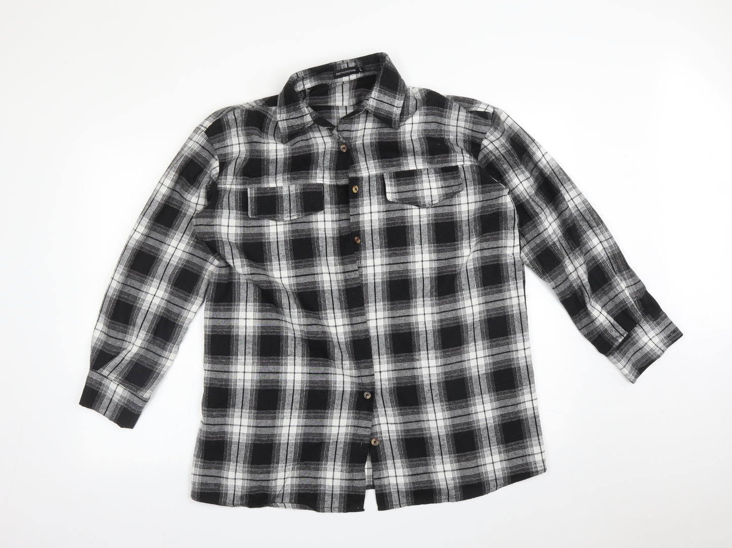 PRETTYLITTLETHING Womens Multicoloured Check  Basic Button-Up Size L