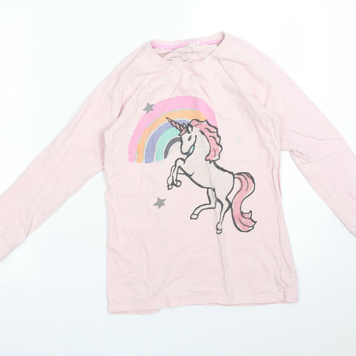 NEXT Girls Pink Solid   Pyjama Top Size 11 Years  - UNICORN RAINBOW