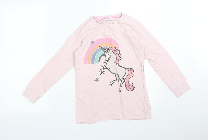 NEXT Girls Pink Solid Pyjama Top Size 11 Years - UNICORN RAINBOW