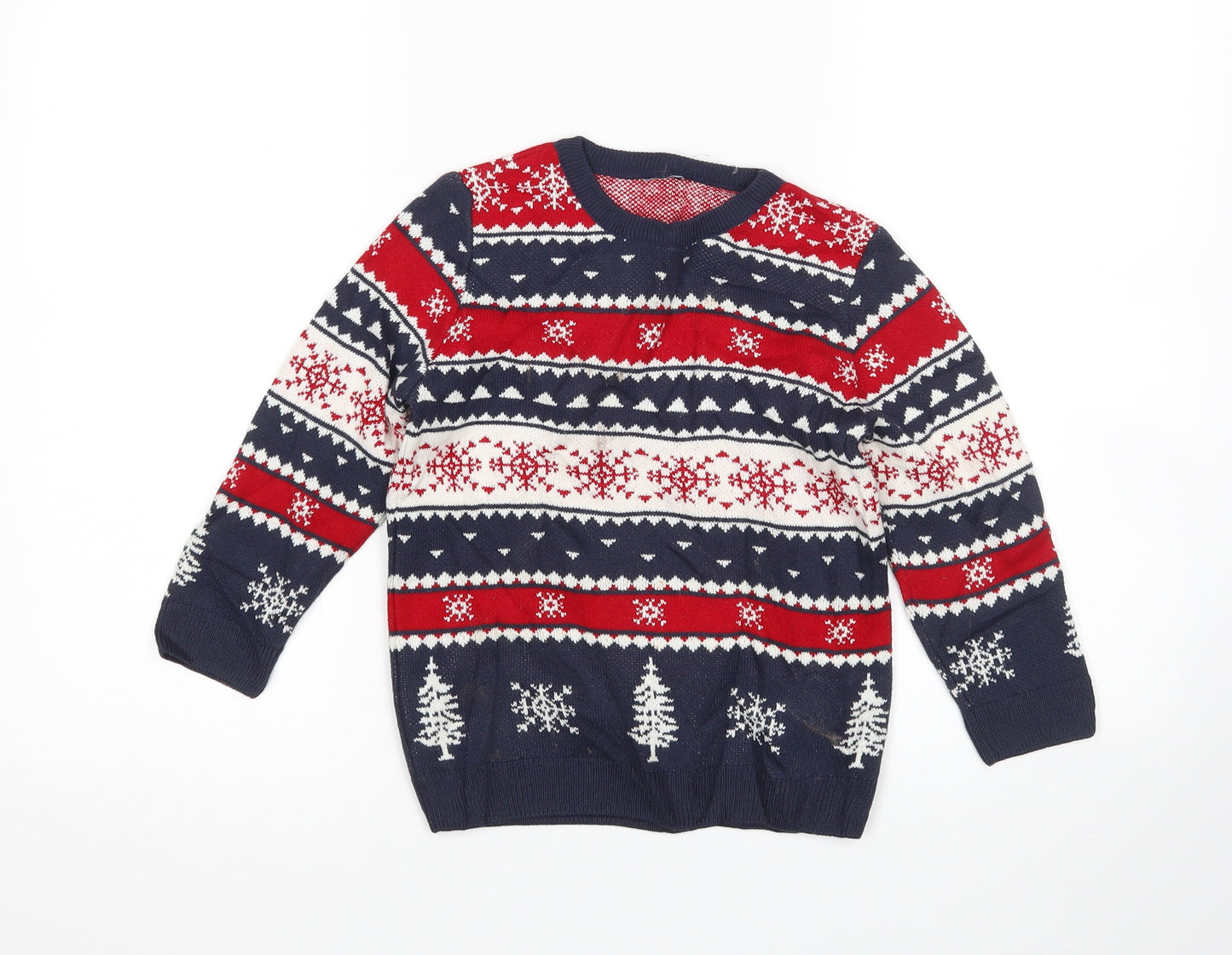 Preworn Boys Multicoloured Argyle/Diamond  Pullover Jumper Size 5-6 Years  - Christmas