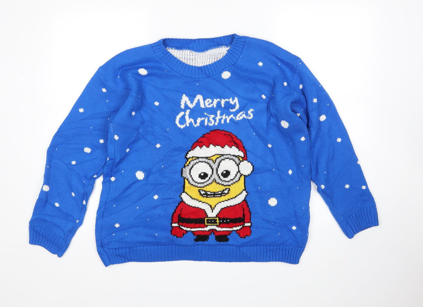 Preworn Womens Blue Polka Dot  Pullover Jumper Size M  - Minions christmas