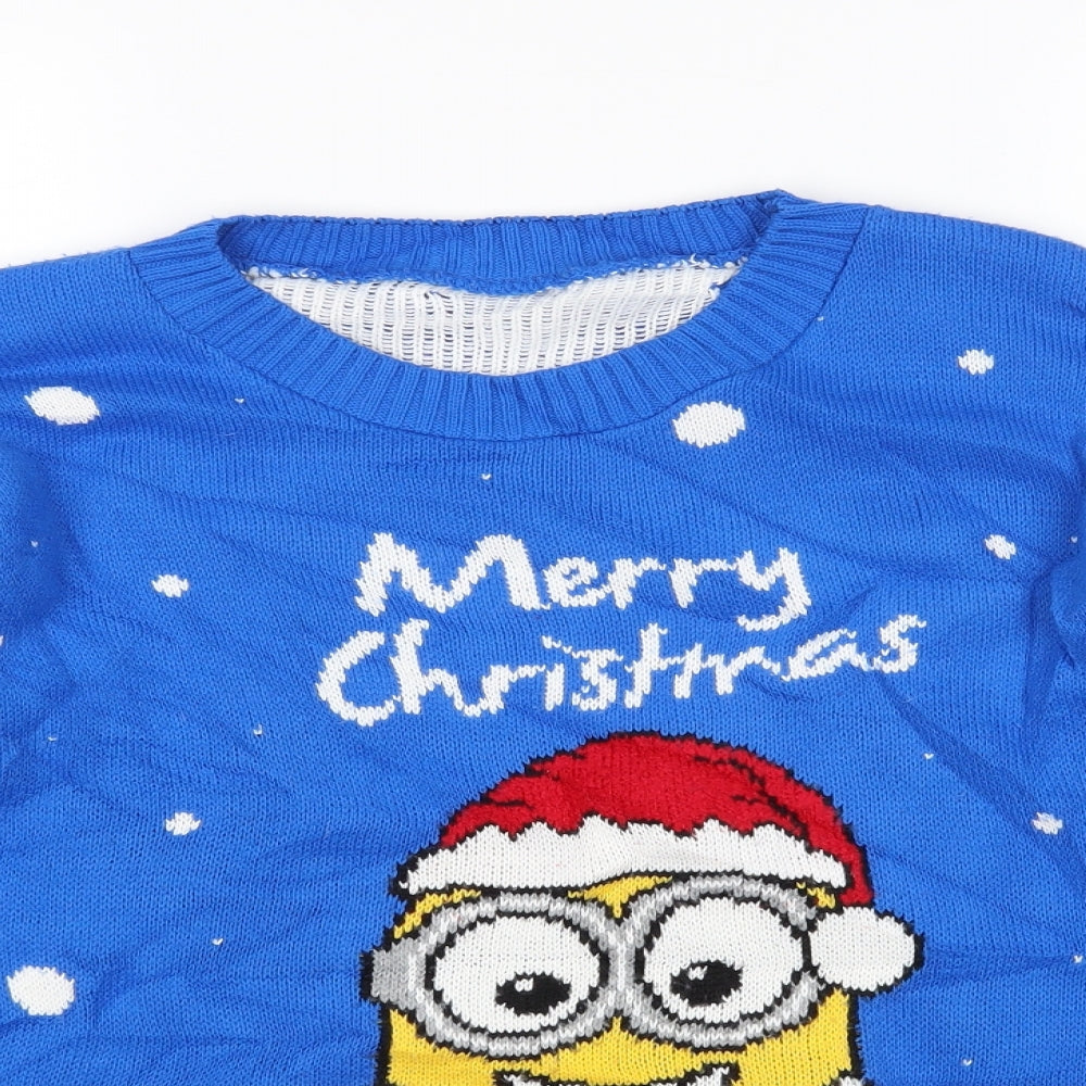 Preworn Womens Blue Polka Dot  Pullover Jumper Size M  - Minions christmas