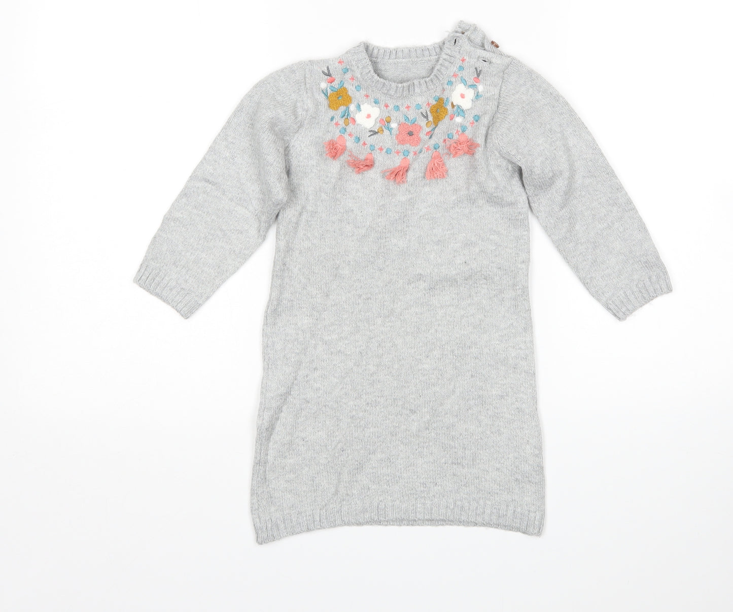 M&S Girls Grey Floral  Jumper Dress  Size 12-18 Months