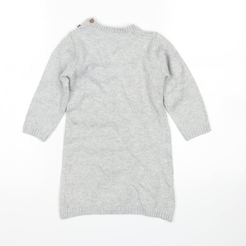 M&S Girls Grey Floral  Jumper Dress  Size 12-18 Months