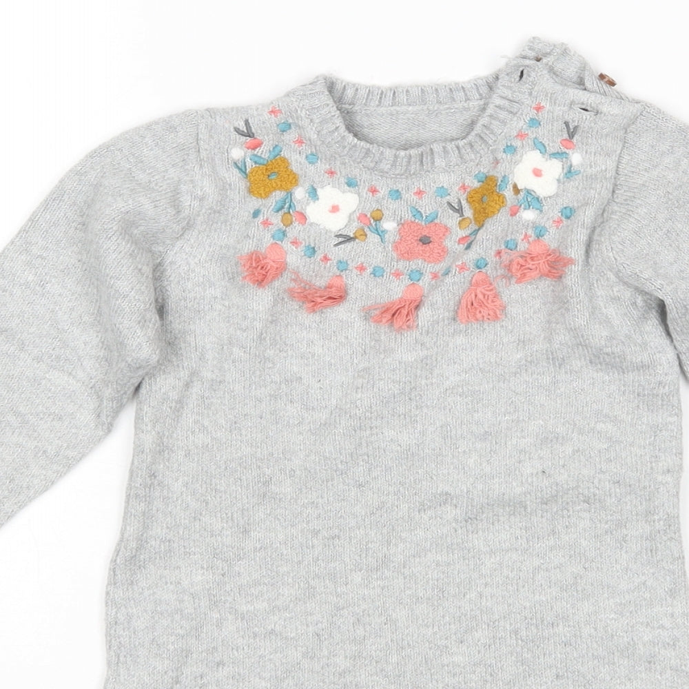 M&S Girls Grey Floral  Jumper Dress  Size 12-18 Months