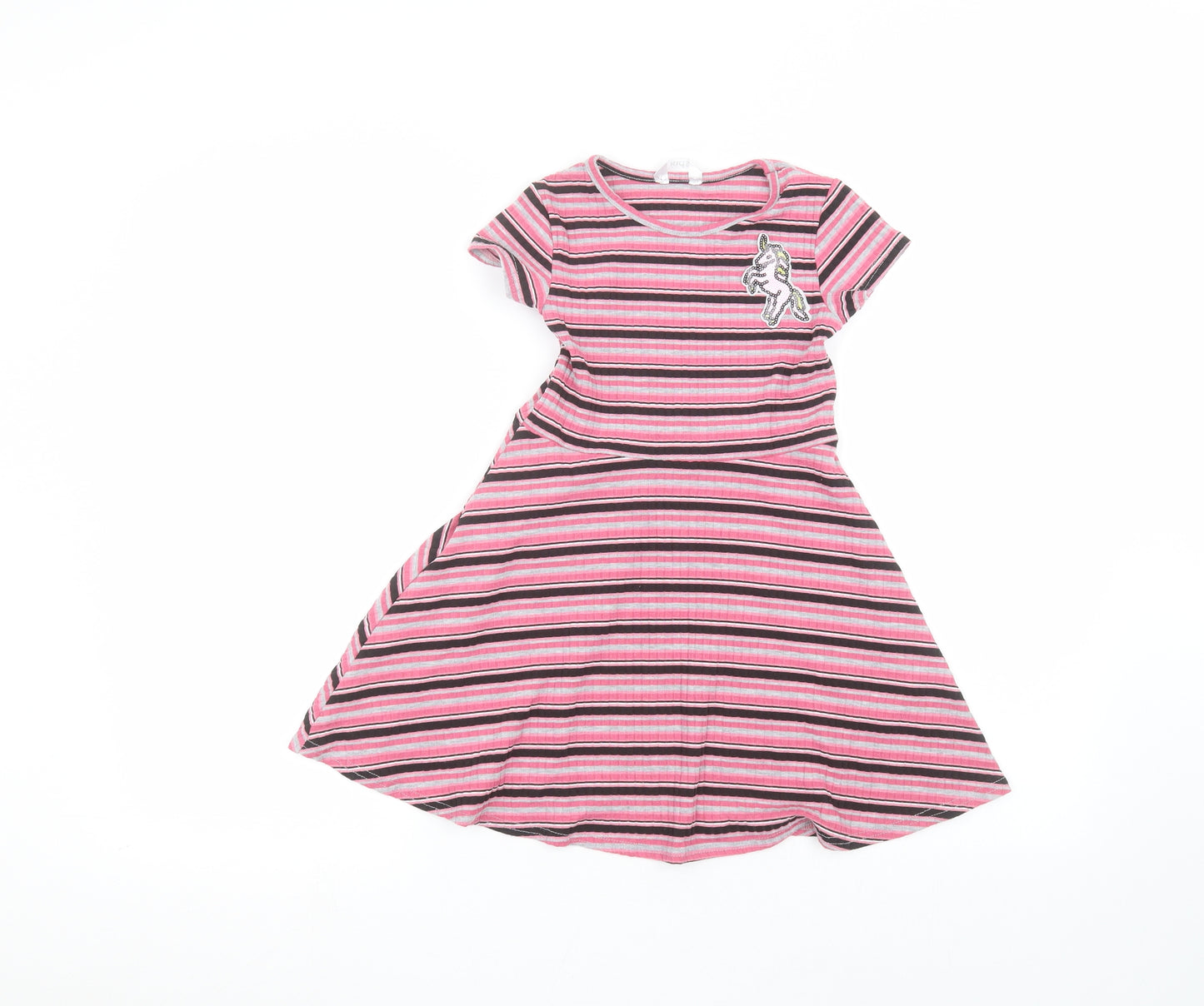 M&Co Girls Pink Striped  A-Line  Size 5-6 Years