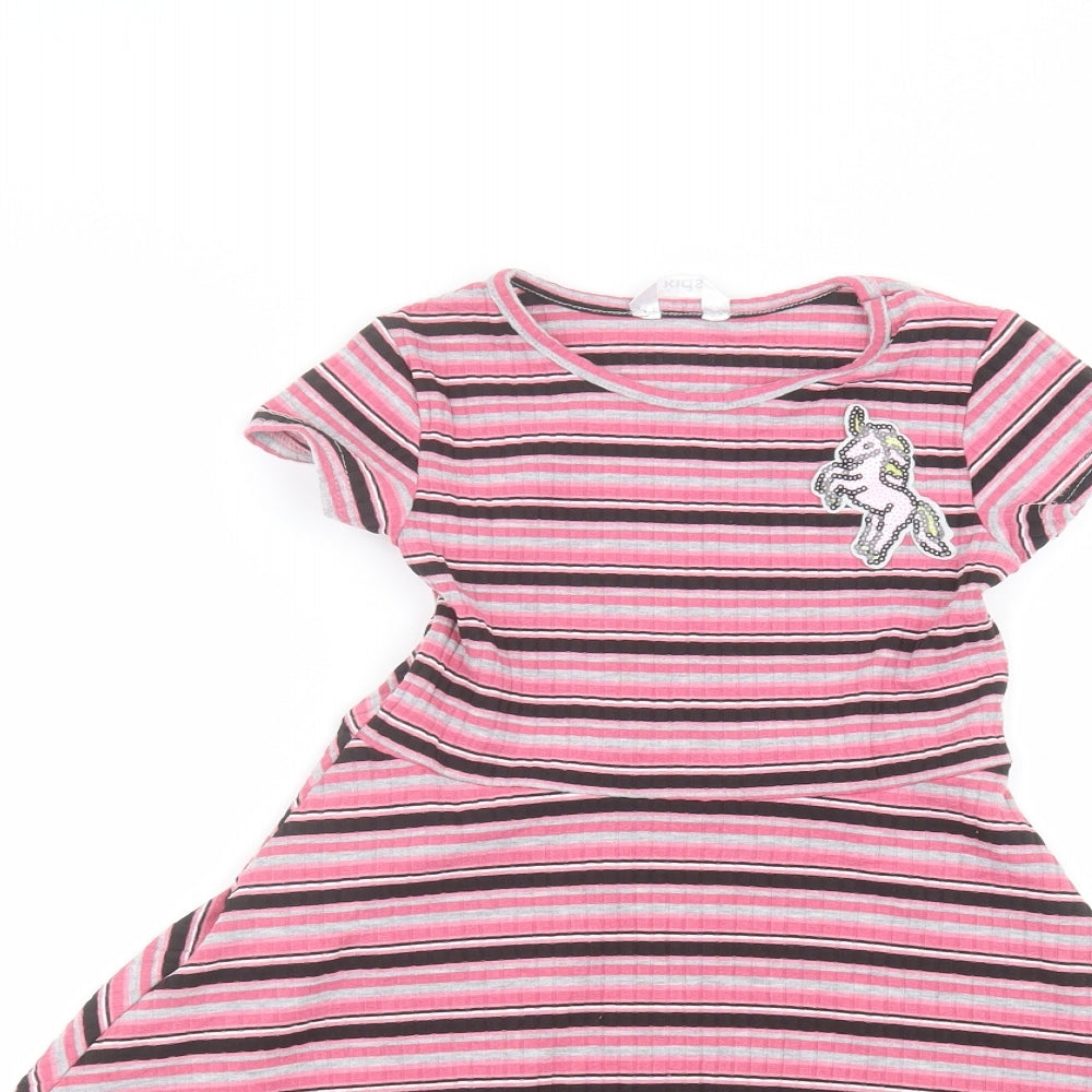 M&Co Girls Pink Striped  A-Line  Size 5-6 Years