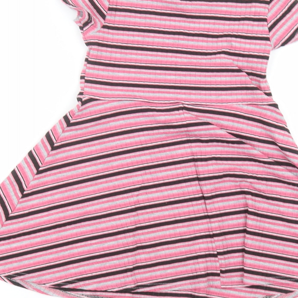 M&Co Girls Pink Striped  A-Line  Size 5-6 Years