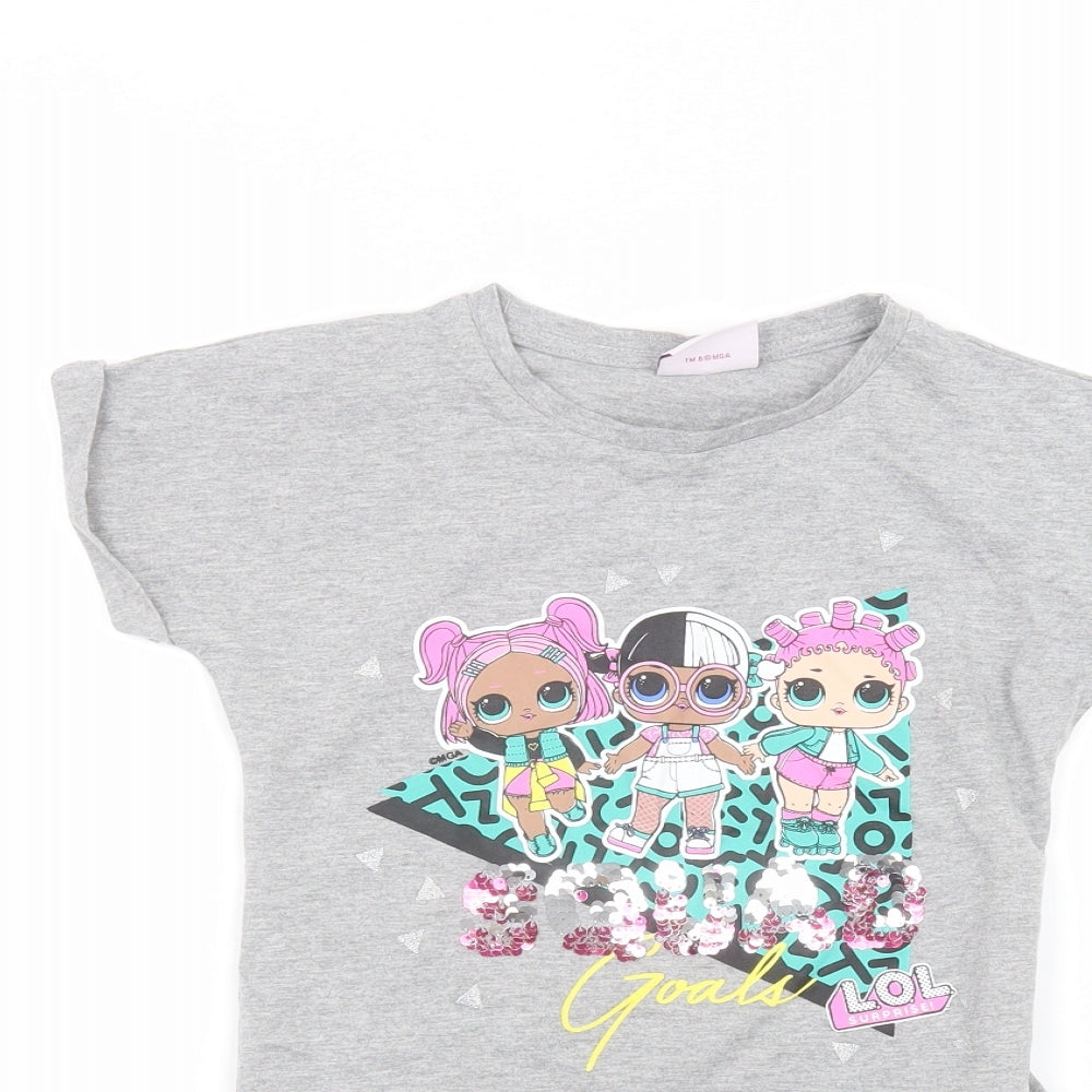 M&Co Girls Grey   Basic T-Shirt Size 8-9 Years  - LOL