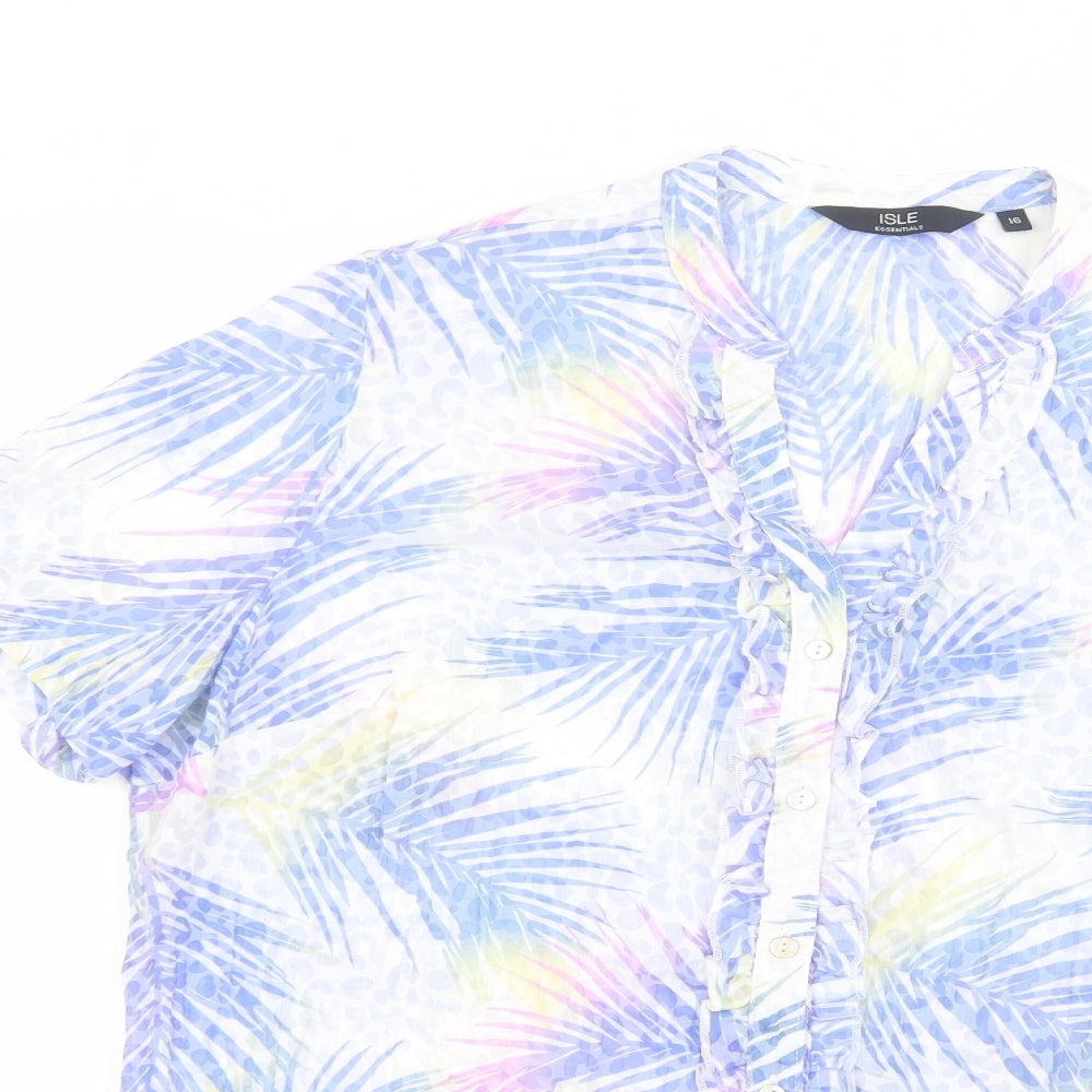 ISLE Womens White Floral  Basic Button-Up Size 16