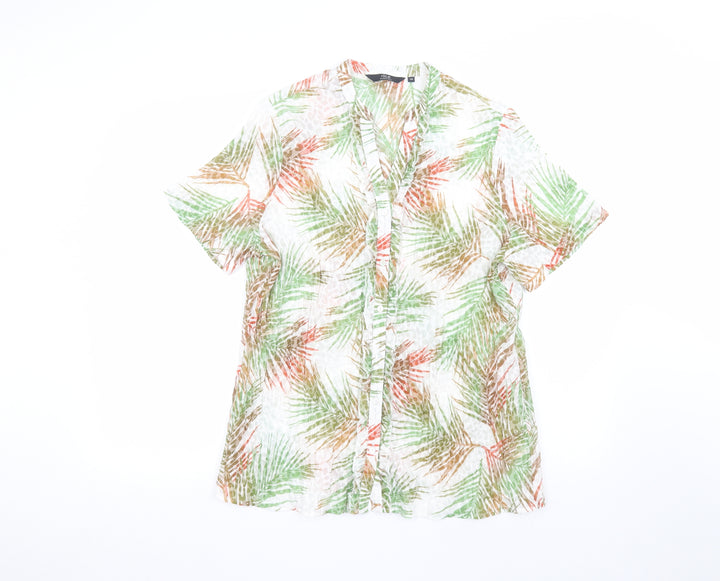 ISLE Womens White Floral Basic Button-Up Size 16