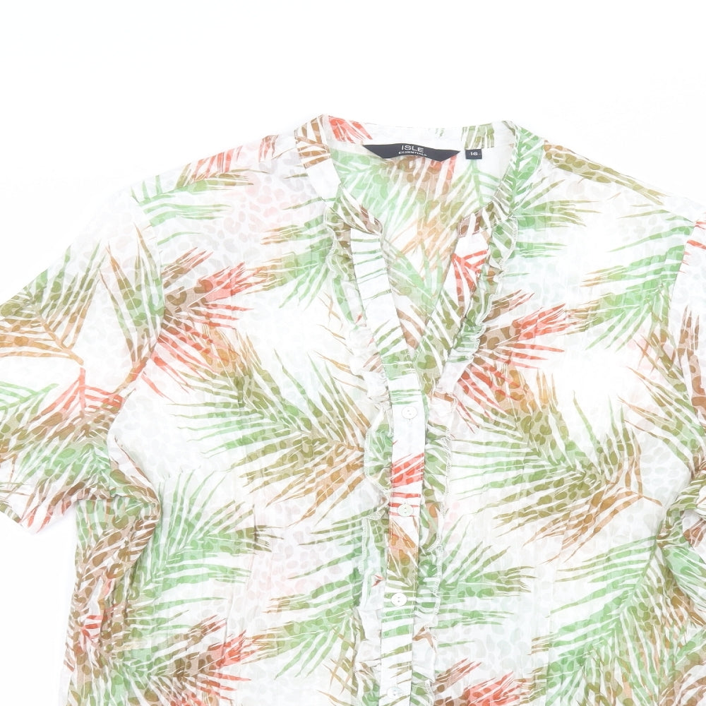 ISLE Womens White Floral  Basic Button-Up Size 16