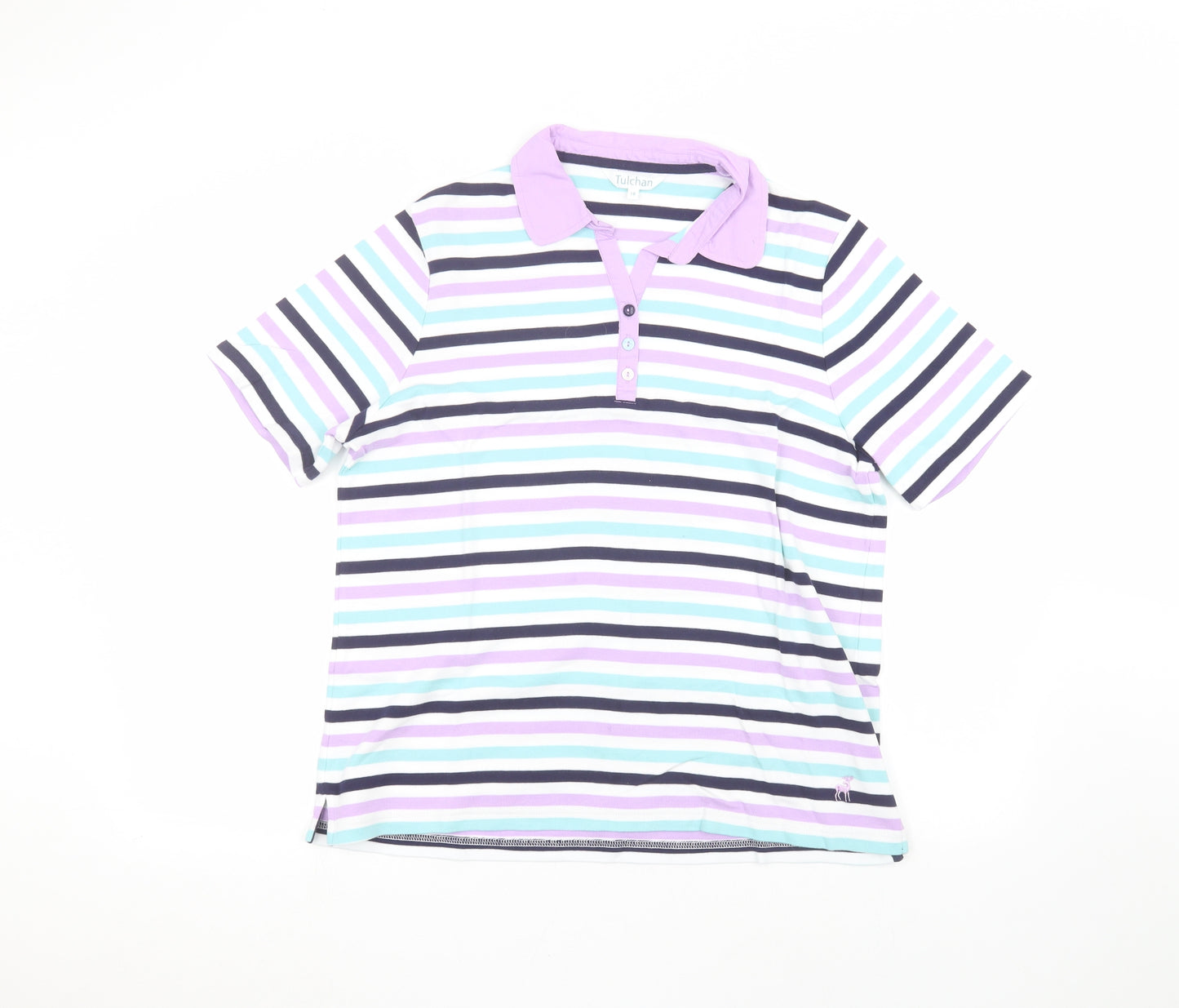 Tulchan Womens White Striped  Basic Polo Size 18