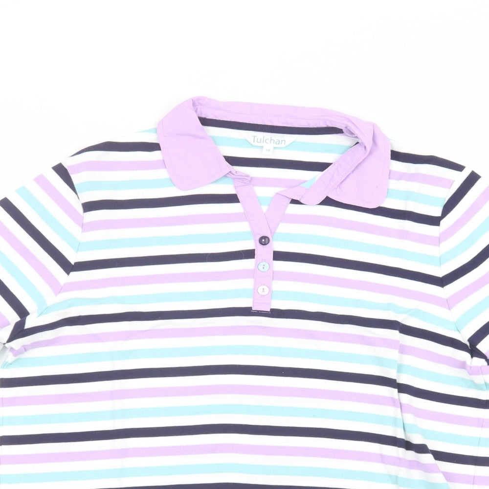 Tulchan Womens White Striped  Basic Polo Size 18