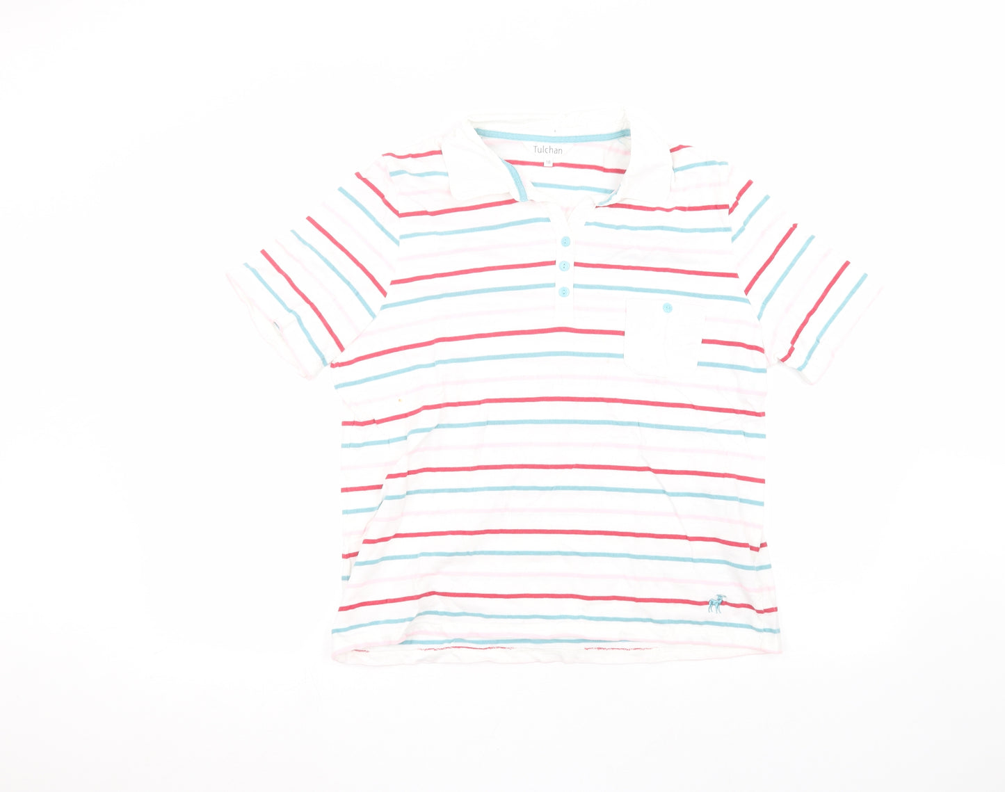 Tulchan Womens White Striped  Basic Polo Size 18