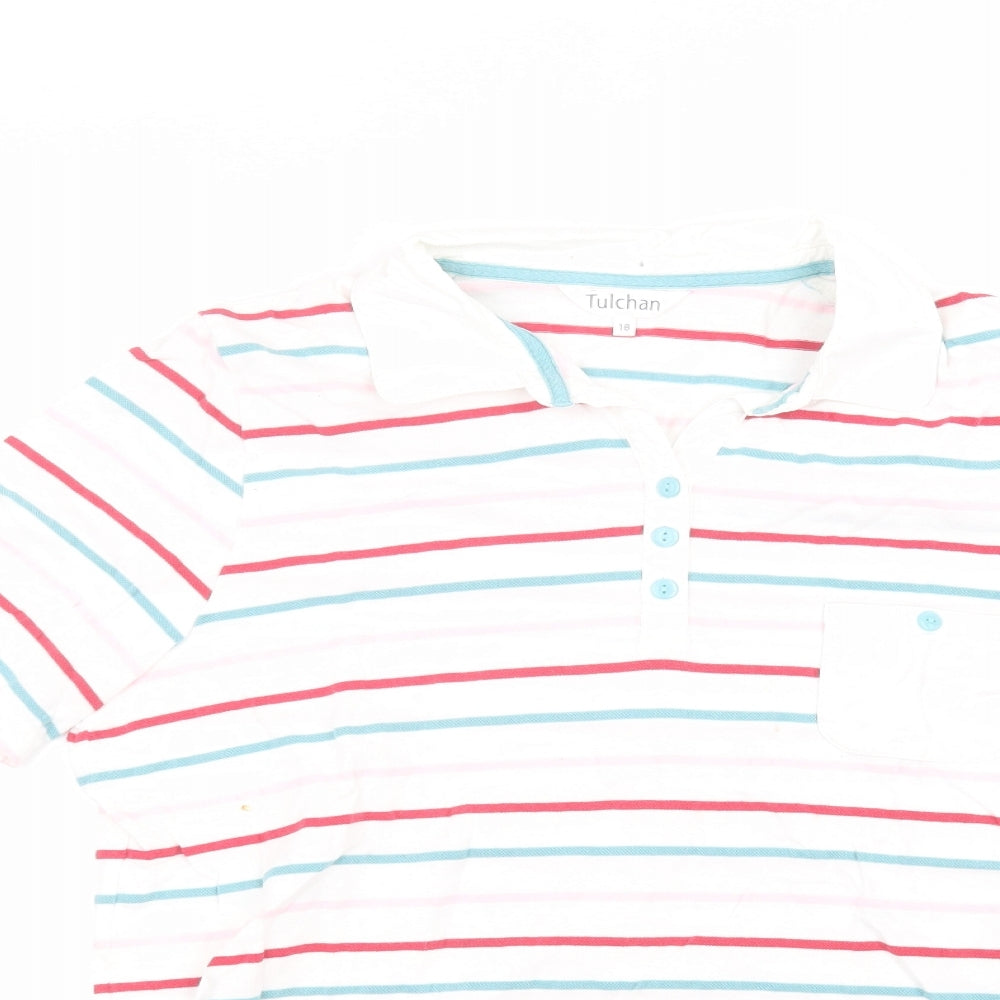 Tulchan Womens White Striped  Basic Polo Size 18